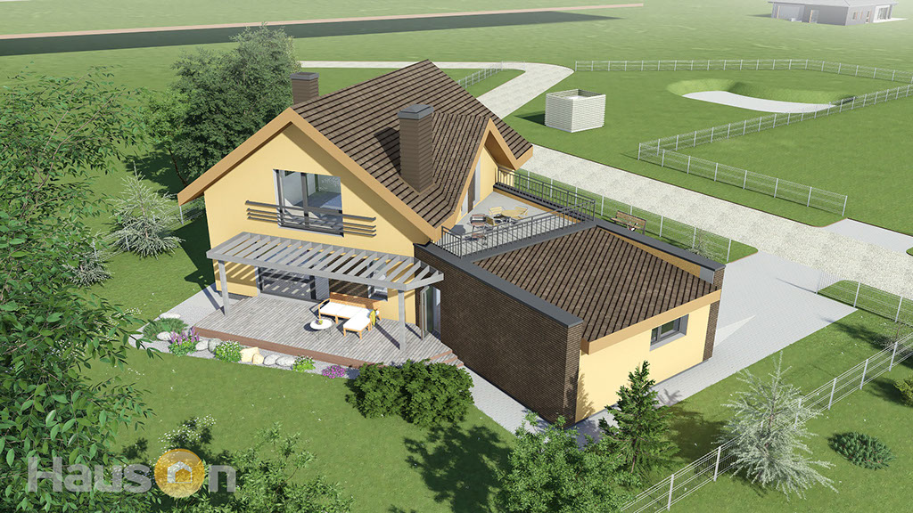 Namu projektai, namo projektas, architektai, projektavimo paslaugos, architektas, www.hauson.lt, vieno aukšto su mansarda namai, vizualizacija