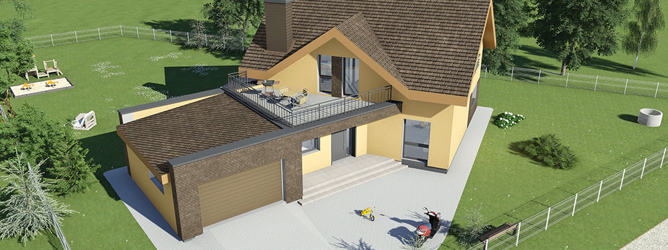 Namu projektai, namo projektas, architektai, projektavimo paslaugos, architektas, www.hauson.lt, vieno aukšto su mansarda namas, vizualizacija