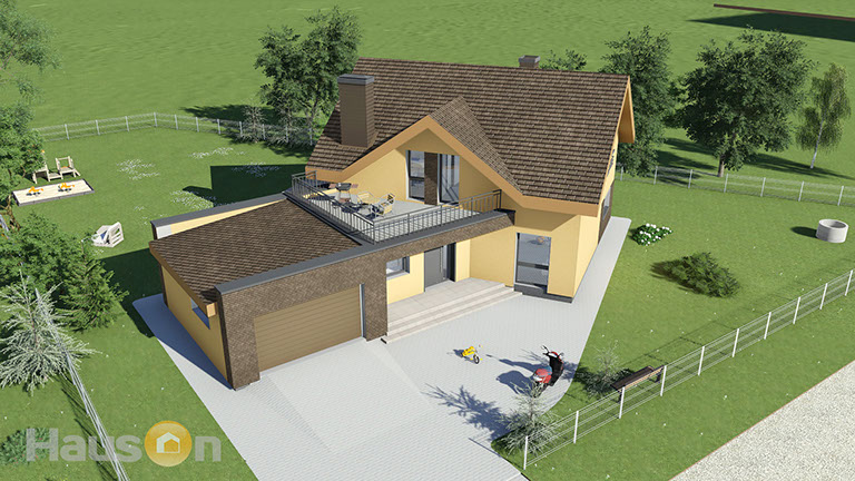 Namu projektai, namo projektas, architektai, projektavimo paslaugos, architektas, www.hauson.lt, vieno aukšto su mansarda namas, vizualizacija