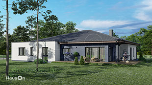 Namų projektai, namo projektas Velas, kartotiniai namu projektai - Hauson.lt, vieno auksto namas su terasa, modernus namas